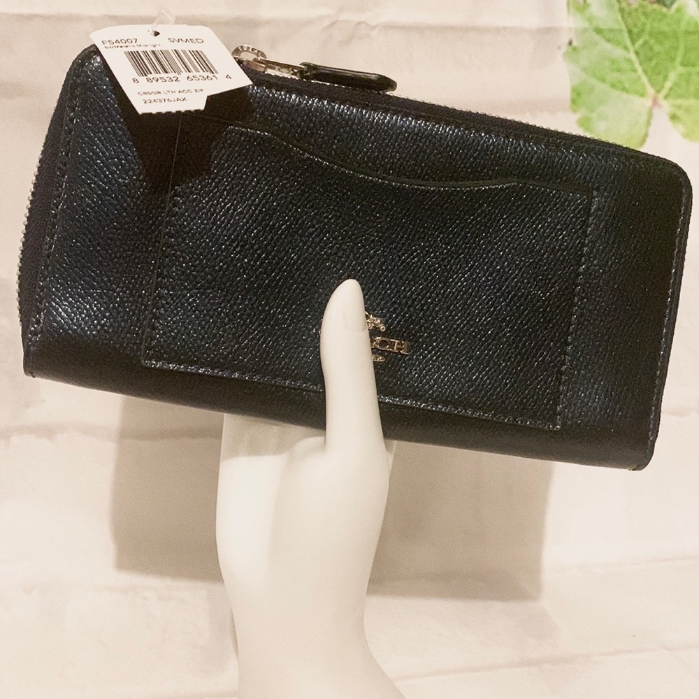🌺COACH F54007 🌺 METALLIC MIDNIGHT CROSS GRAIN LEATHER ACCORDION WALLET